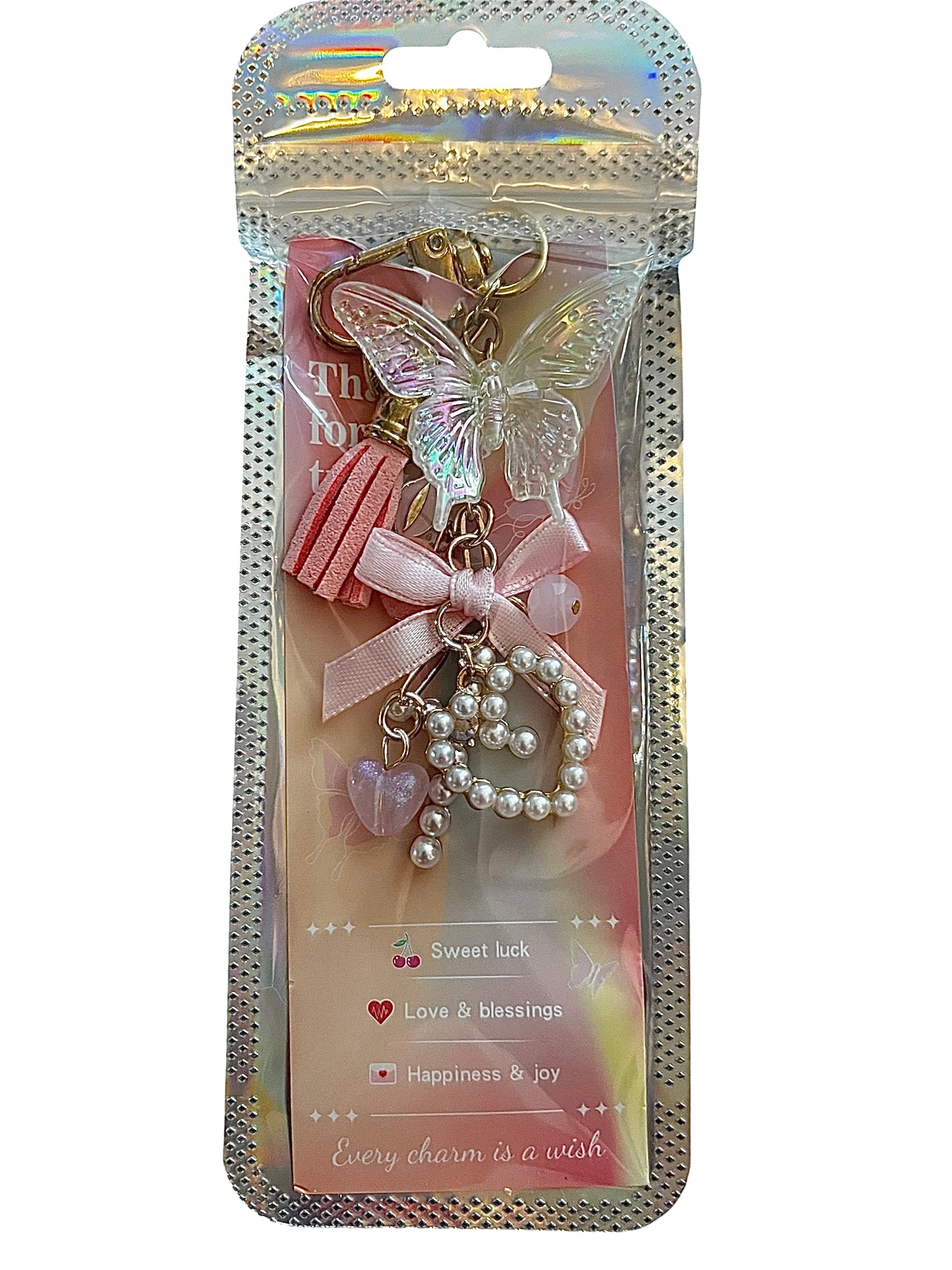 gold pink butterfly theme keychain🦋