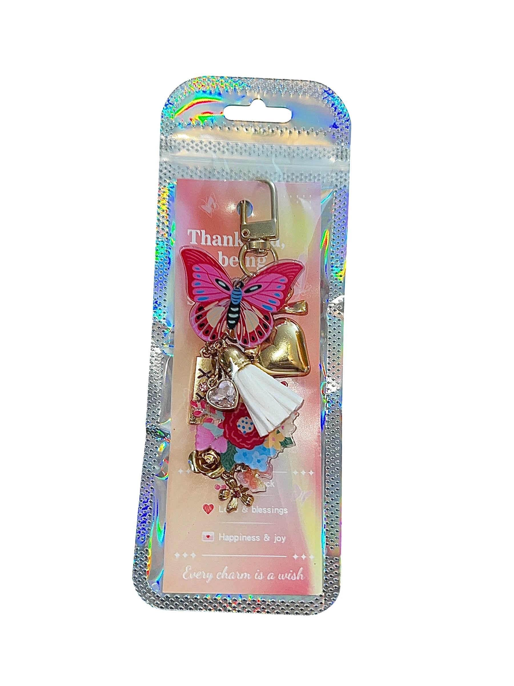 Pink Butterfly gold theme keychain✨