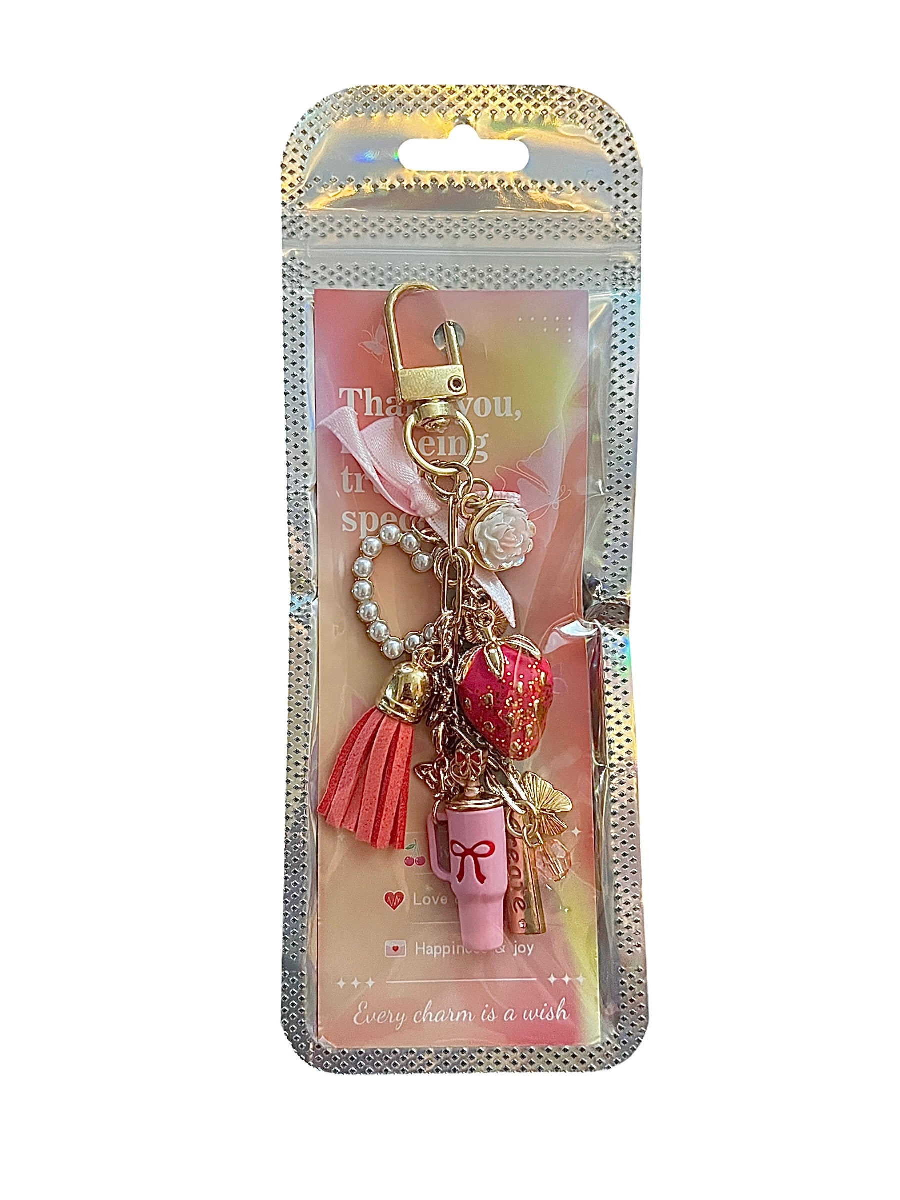 gold pink “Stanley” theme keychain🍓