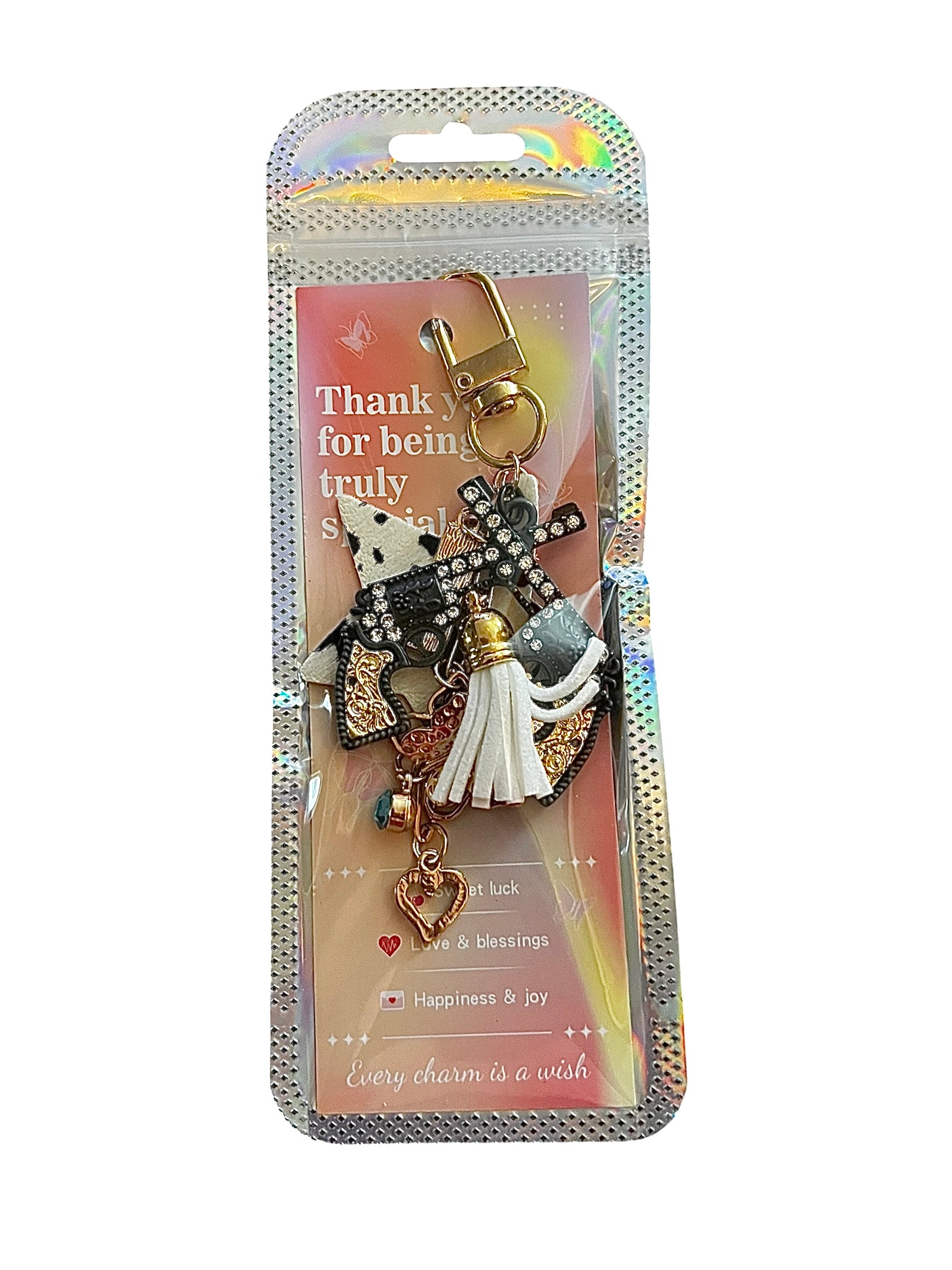 gold “gun” cow-print star theme keychain💥