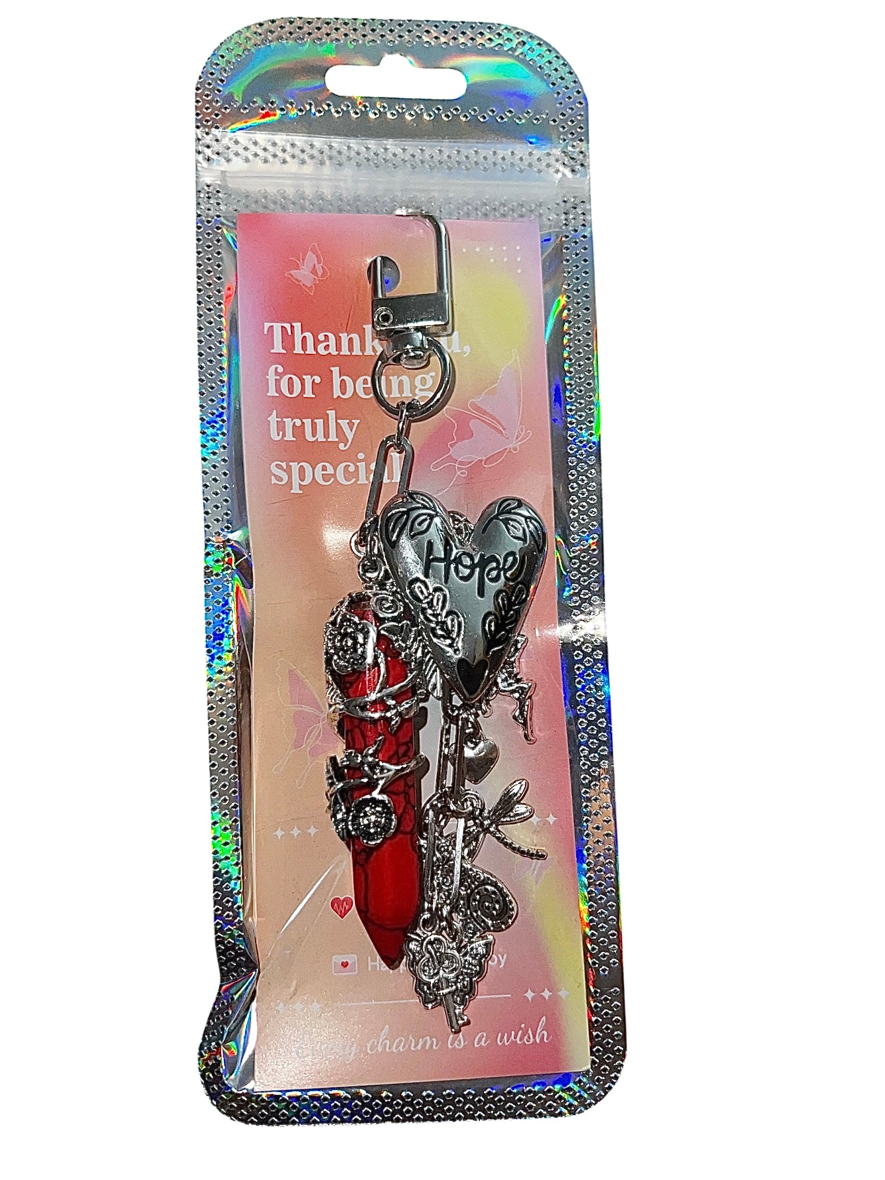 silver red crystal theme keychain✨